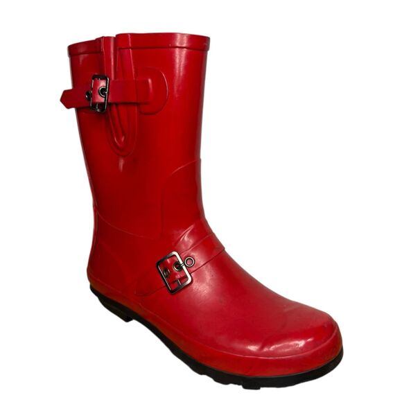 Athletech Women’s 8 Thunder Red Mid Calf Wellie Boot Rubber Rain Snow - Picture 1 of 9